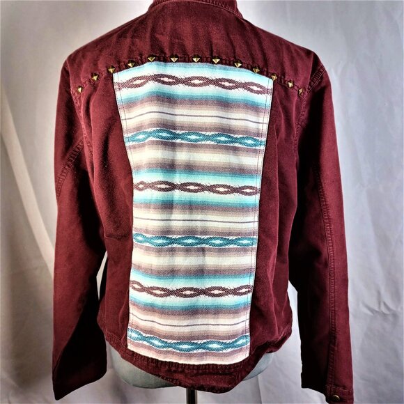 Ariat Maroon Denim Jacket Southwest Button Front Size XL - Picture 3 of 6